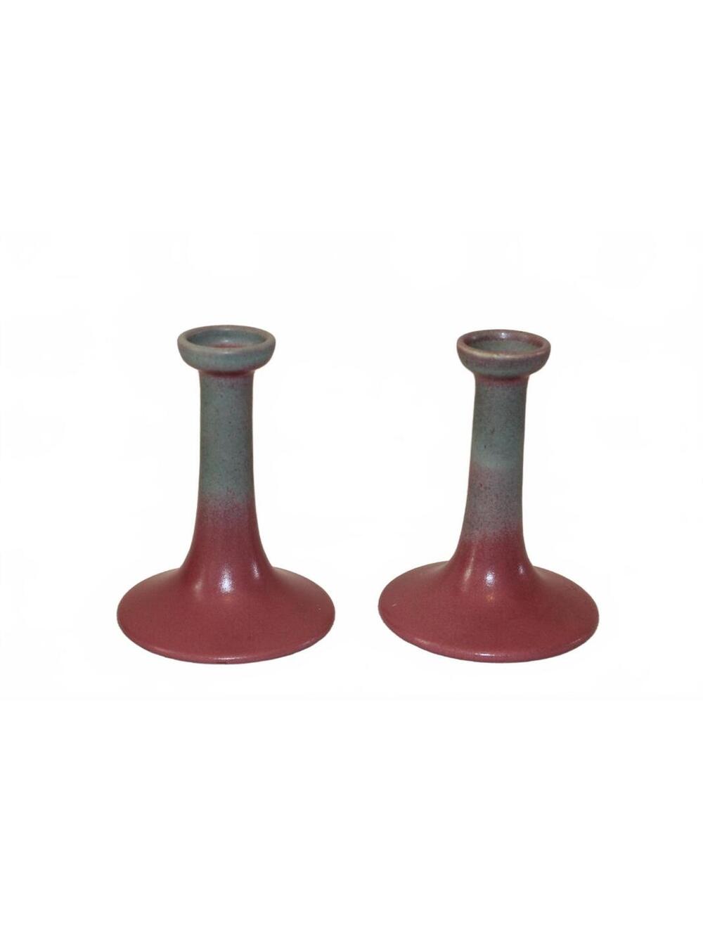 RARE Vintage Niloak Pottery Mauve Candlesticks - Set of 2